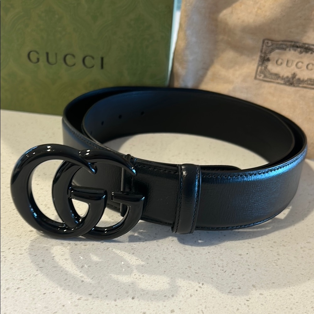 Gucci 400593 Women's Wide Black/Black with black Double G Buckle, Size 100